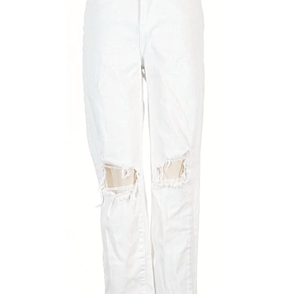 L'AGENCE White Distressed Straight Leg Jeans